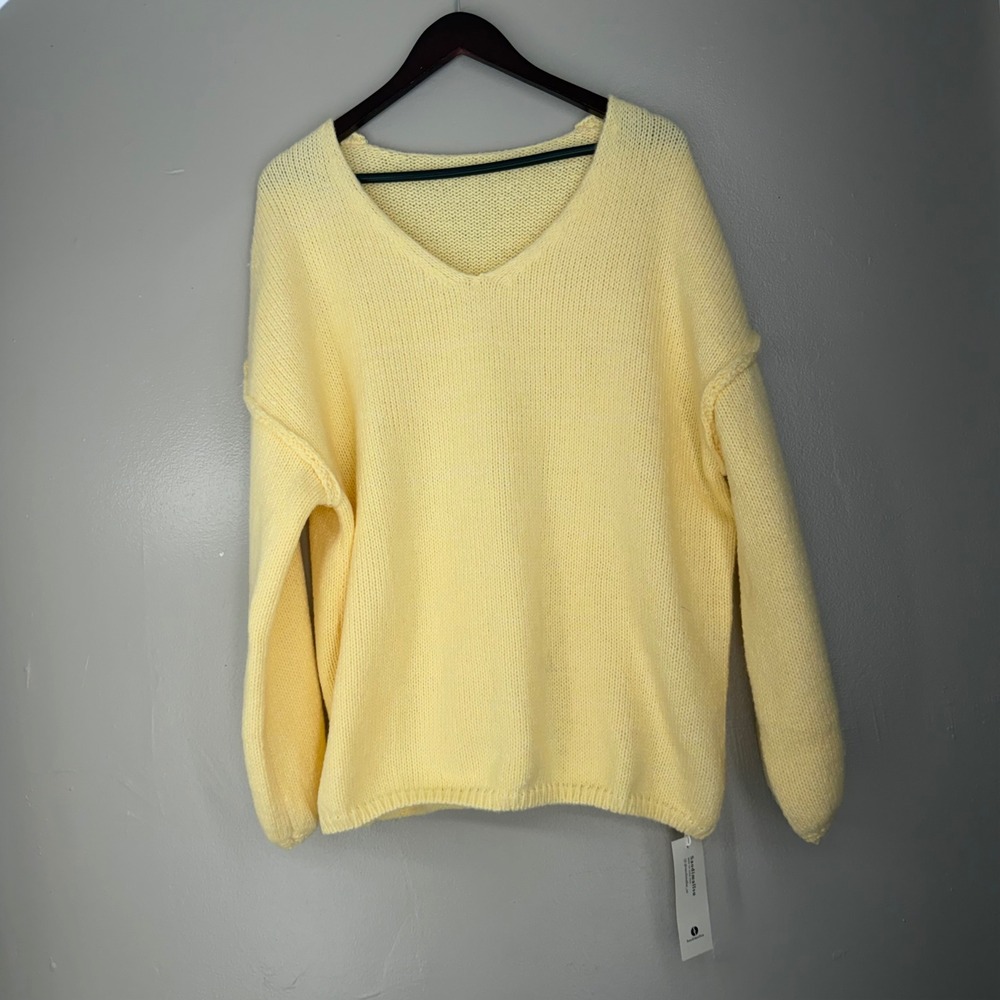 Saodimallsu Womens V Neck Oversized Knit Sweater Yellow C8P297 Size S NWT